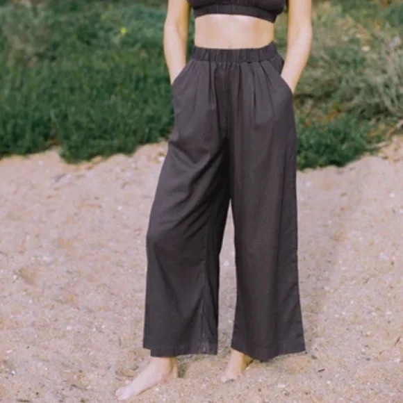 OZMA Pants - Ozma CROP WIDE LEG Regen Silk Noil pants charcoal XS